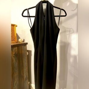 071. David Warren Gold Chocker Halter Dress SP EUC